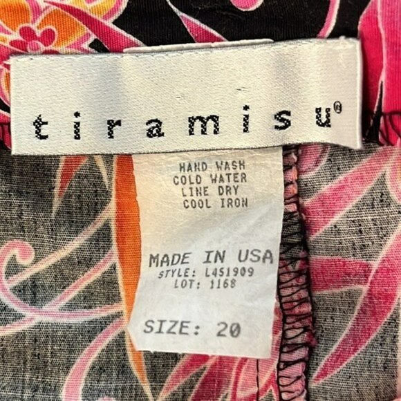 Tiramisu Floral Pants, Side Zip, High Rise, 24" Crop Inseam, Pink Orange Black - Picture 3 of 8